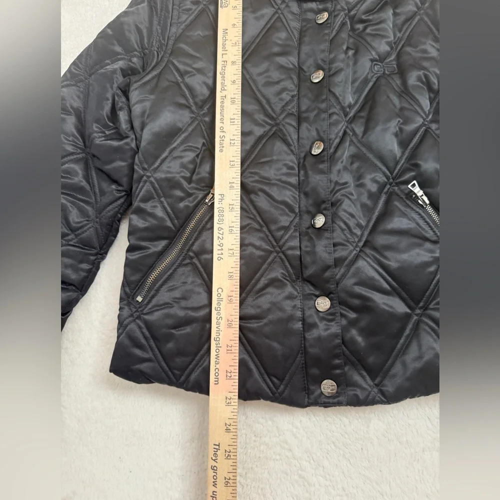 Guess Quilted Cropped Jacket Size M Black Snap Front Puffer Coat Moto ZipPockets - Picture 8 of 16